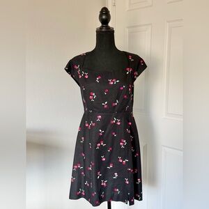 GAP Black Dress with Red Cherry Pattern